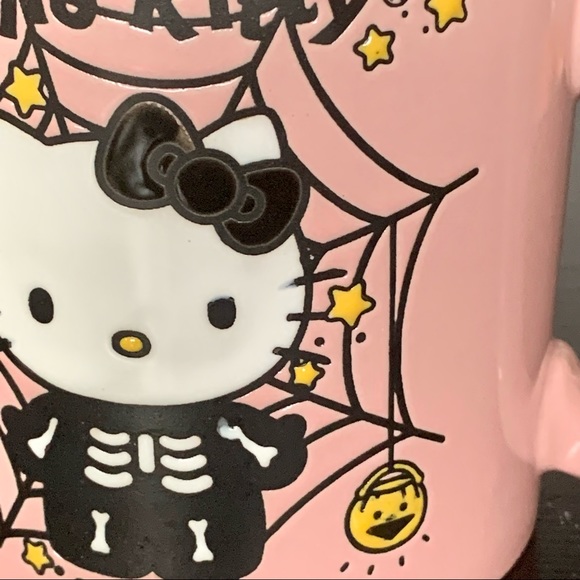 Hello Kitty Pink Halloween Mug - Skeleton Spider Web Bats Stars Pumpkins - Picture 5 of 11